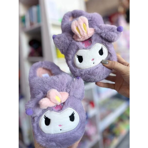 1 دمپایی پولیشی کرومی اورجینال سانریو | Kuromi Sanrio Plush Slippers - Image 1